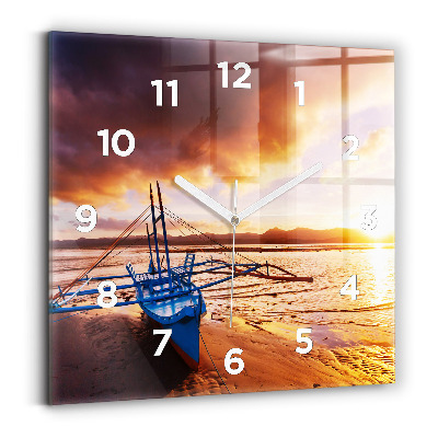 Négyzet alakú üvegóra 30x30 Hajó és naplemente