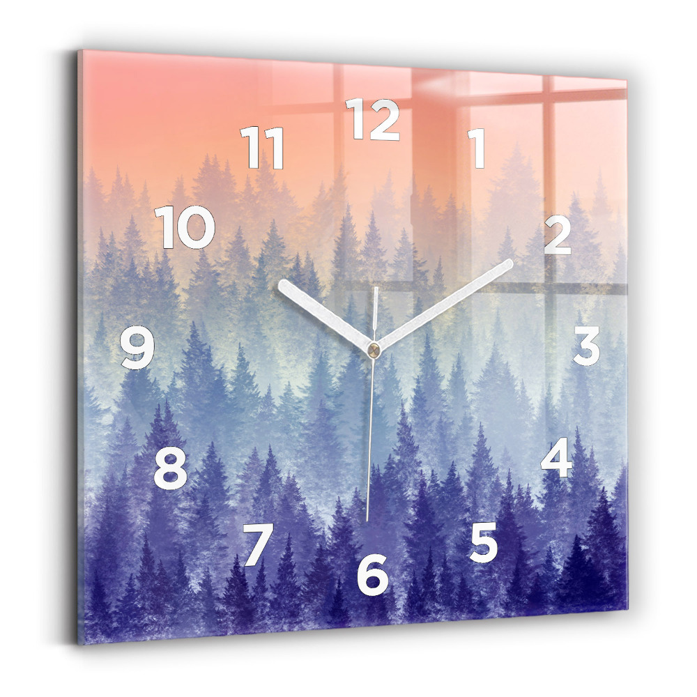 Négyzetes üvegóra 30x30 Erdő a ködben