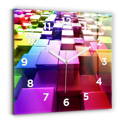 Négyzetes üvegóra 30x30 Színes kockák