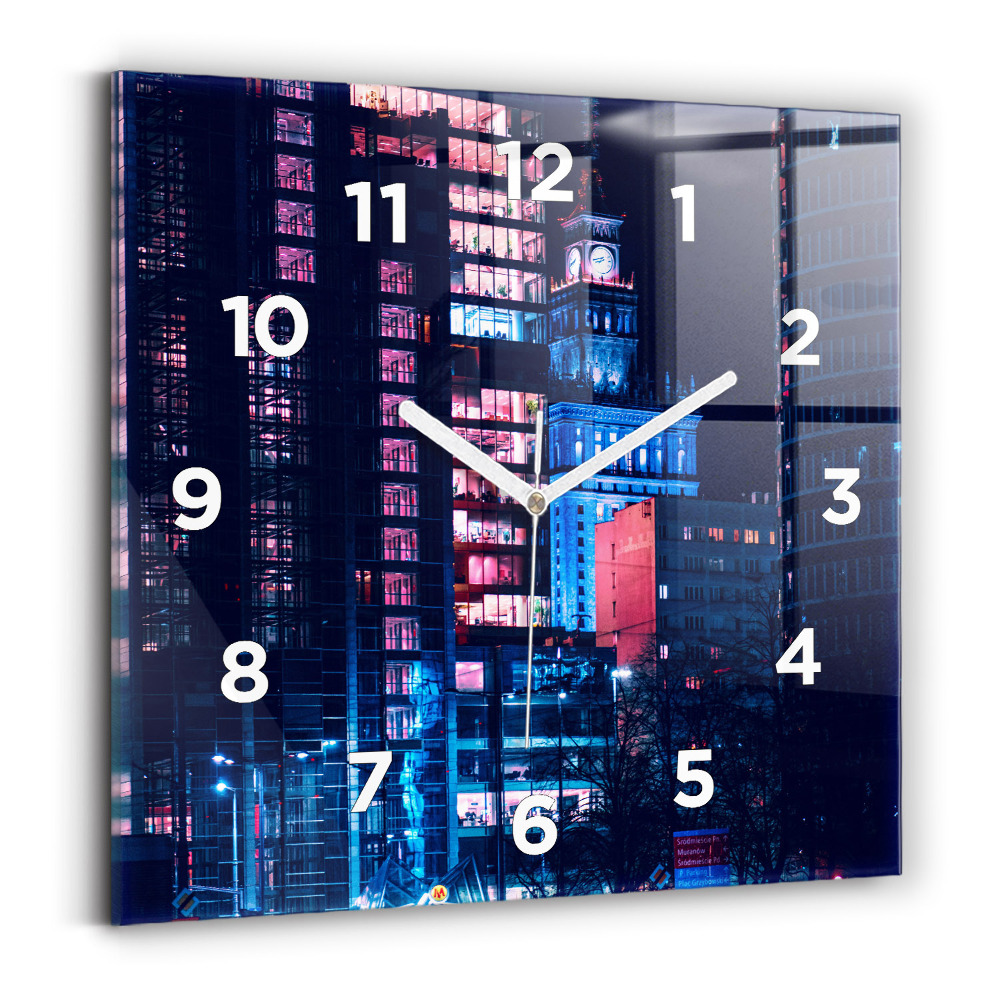 Szögletes fali üvegóra 30x30 Varsó éjszaka