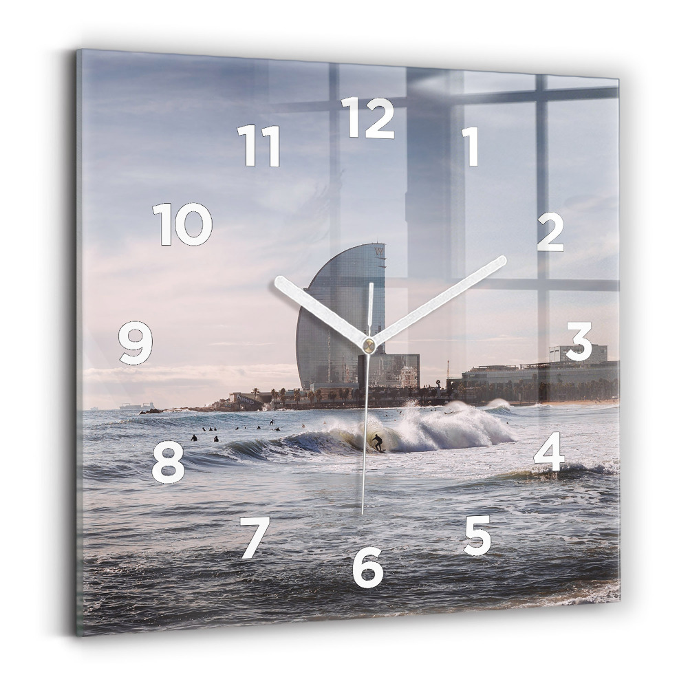 Négyzetes üvegóra 30x30 Barcelona szörfös