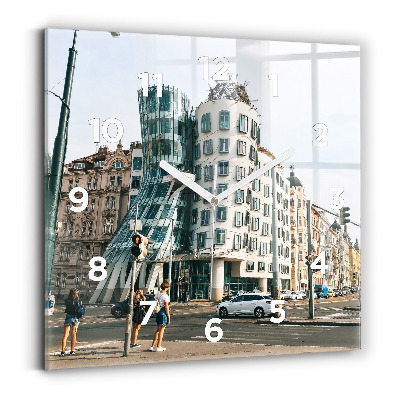 Szögletes fali üvegóra 30x30 Táncoló ház Prága