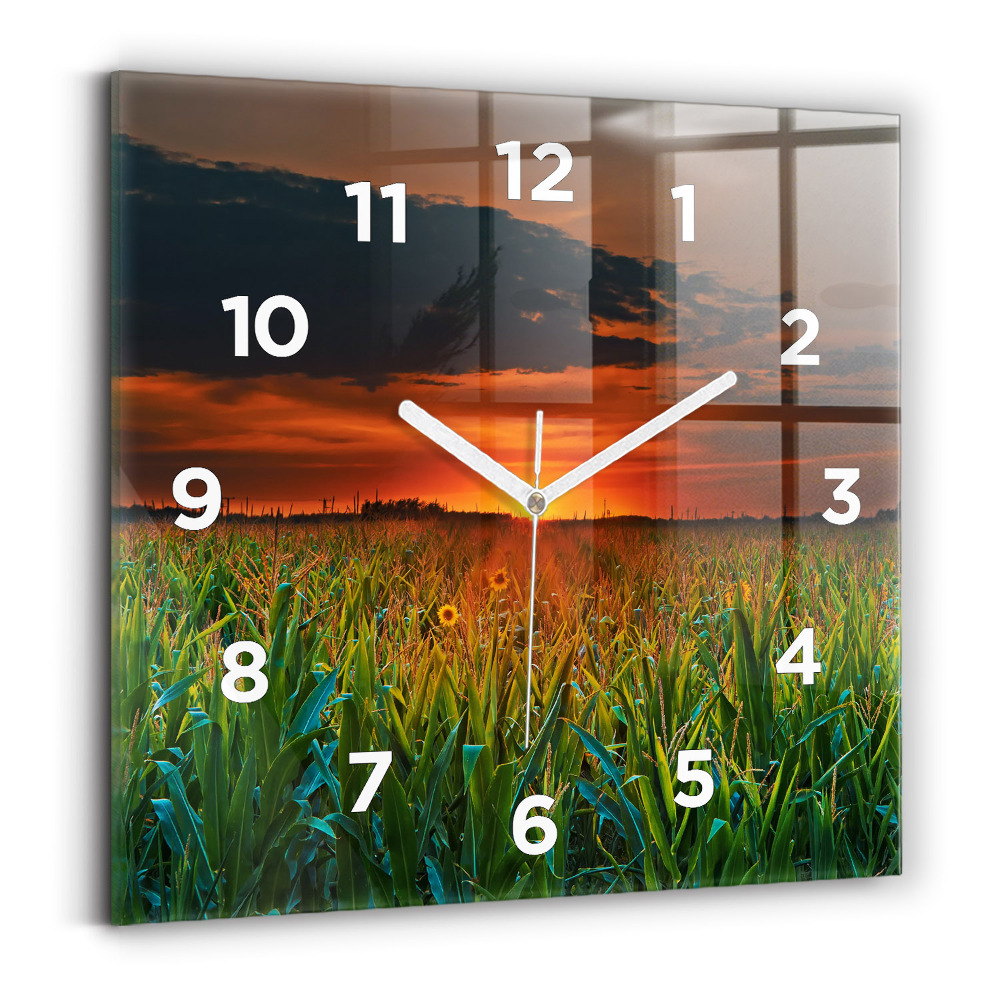 Szögletes üvegóra 30x30 Napraforgó a réten