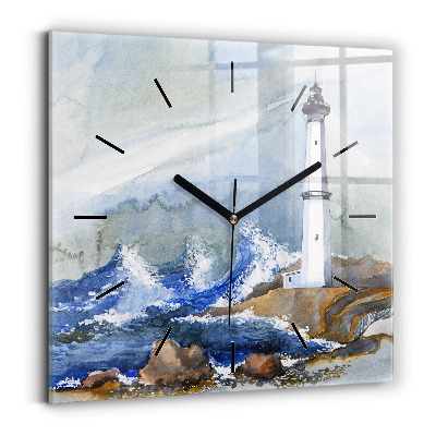 Négyzet alakú üvegóra 30x30 Tenger és világítótorony