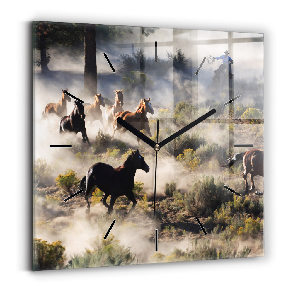 Szögletes fali üvegóra 30x30 Rohanó lovak csordája