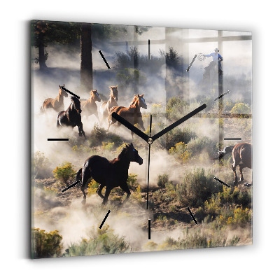 Szögletes fali üvegóra 30x30 Rohanó lovak csordája
