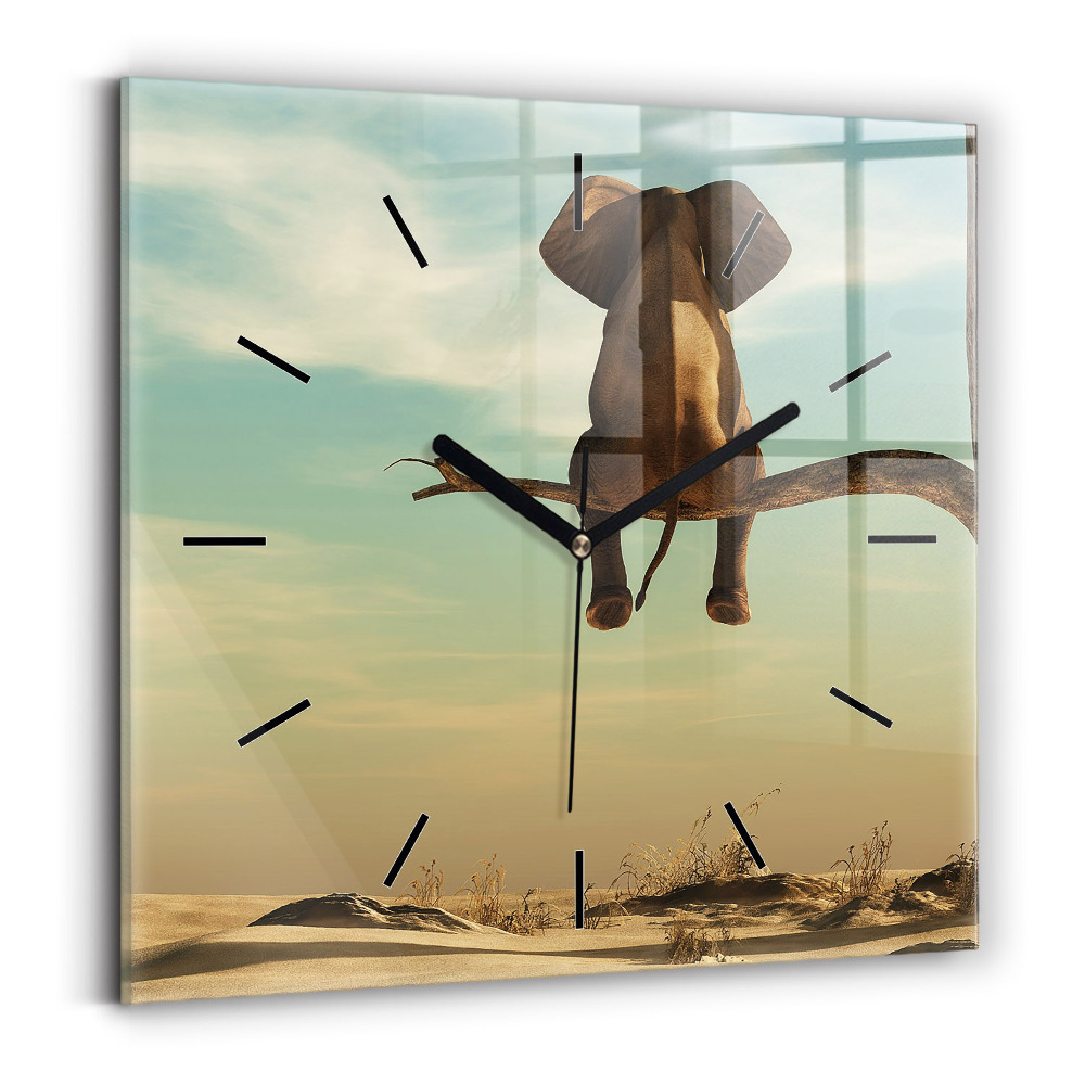 Négyzetes üvegóra 30x30 Elefánt a fán