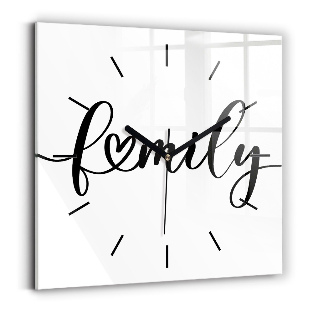 Szögletes fali üvegóra 30x30 Családi felirat és szív