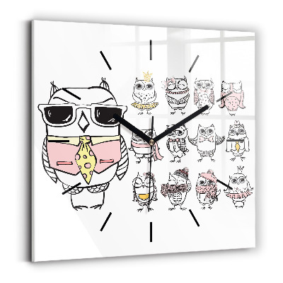 Négyzetes üvegóra 30x30 Vintage poszter baglyokkal