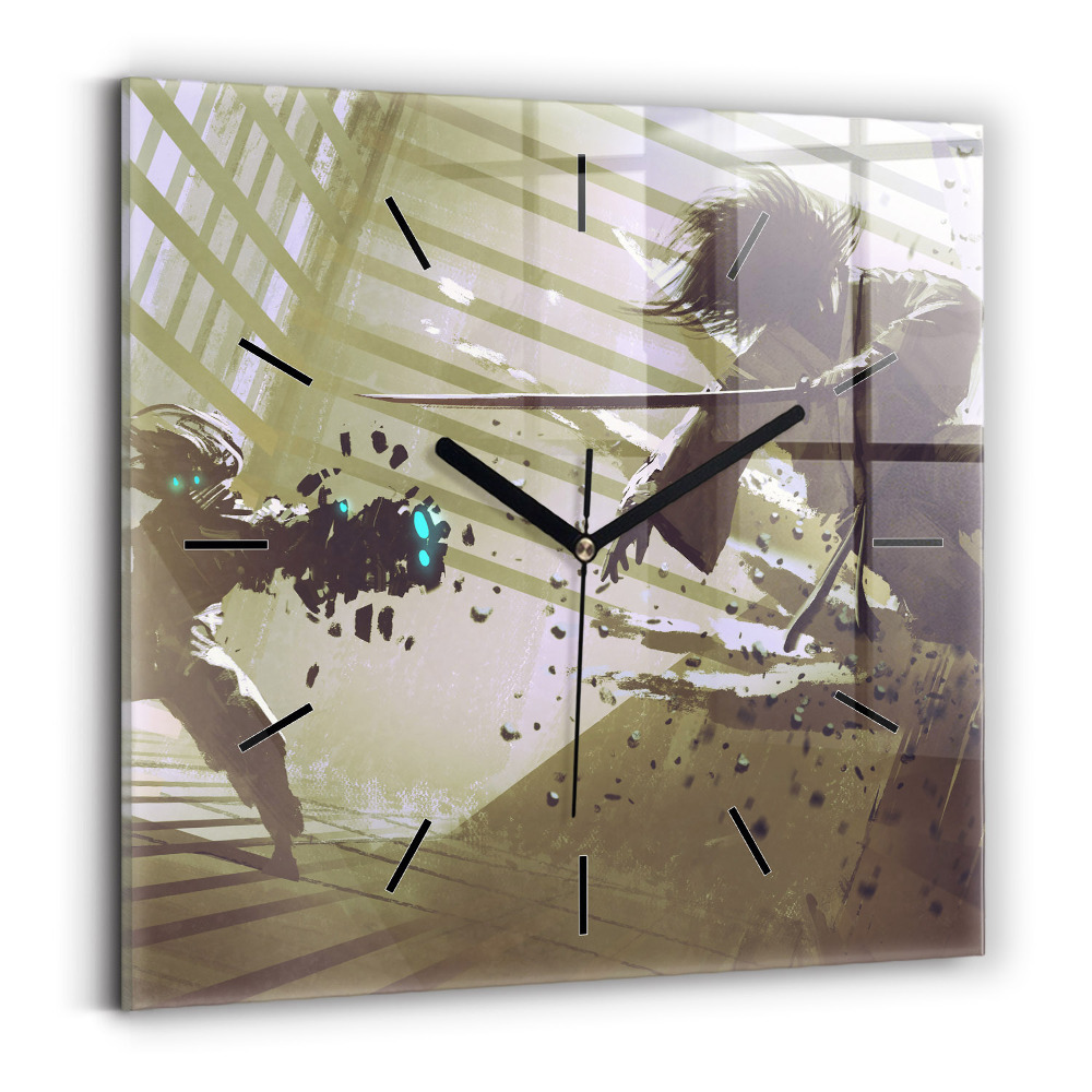 Szögletes fali üvegóra 30x30 Robot és szamuráj harc