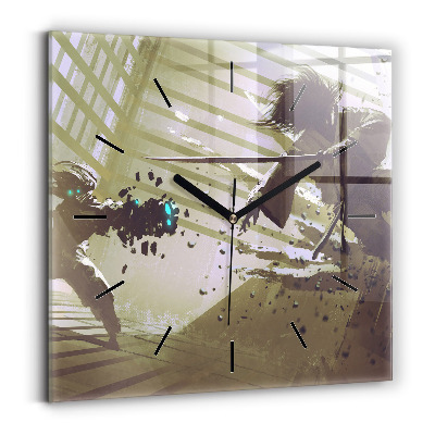 Szögletes fali üvegóra 30x30 Robot és szamuráj harc