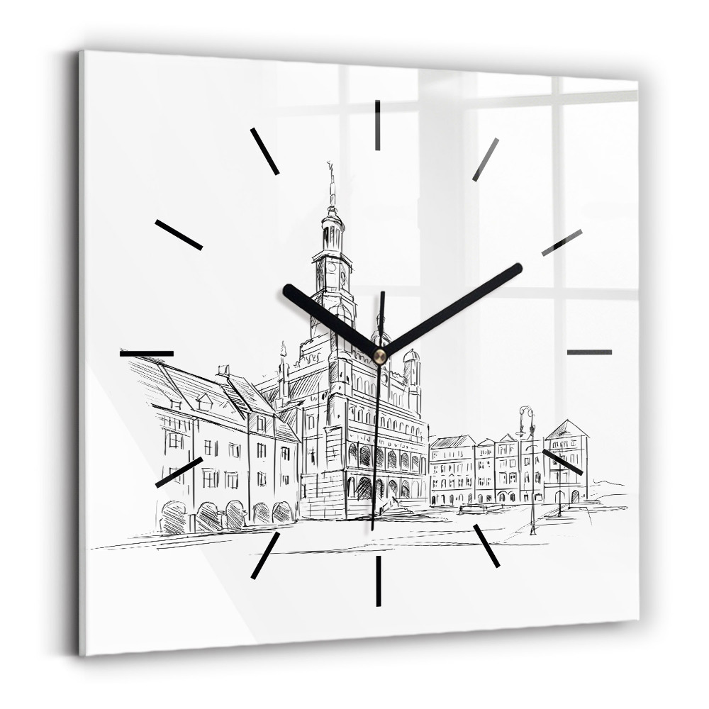 Szögletes üvegóra 30x30 Vázlat Poznań óvárosáról