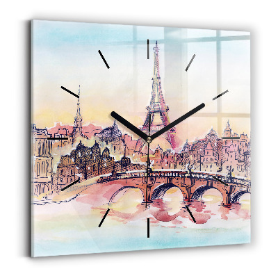 Szögletes fali üvegóra 30x30 Párizs festett tája