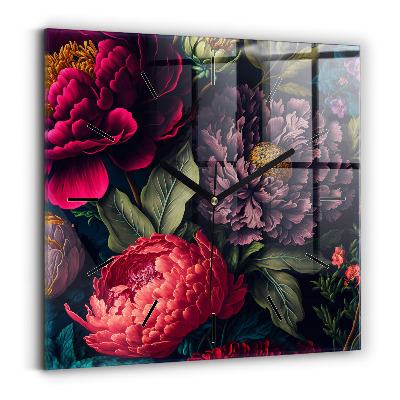 Négyzetes üvegóra 30x30 Vintage virágcsokor