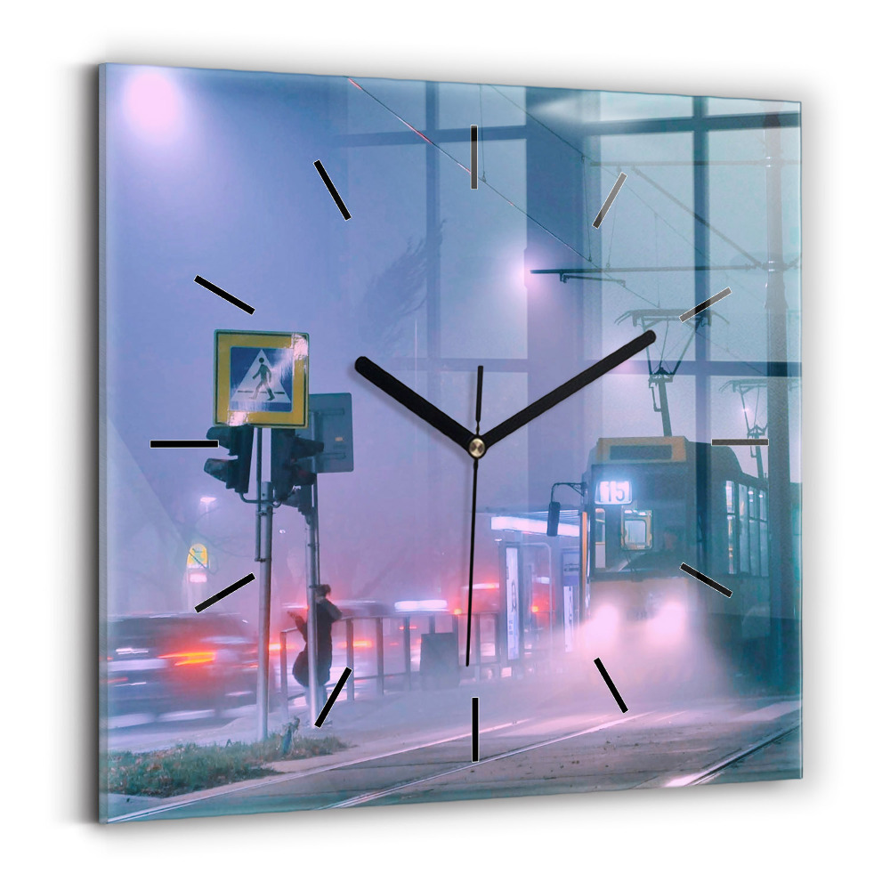 Szögletes fali üvegóra 30x30 Varsó a ködben