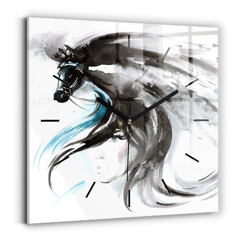 Szögletes fali üvegóra 30x30 Absztrakt ló és a nő
