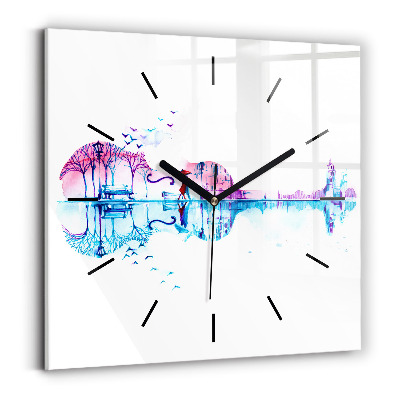 Szögletes fali üvegóra 30x30 Cselló Park-tó