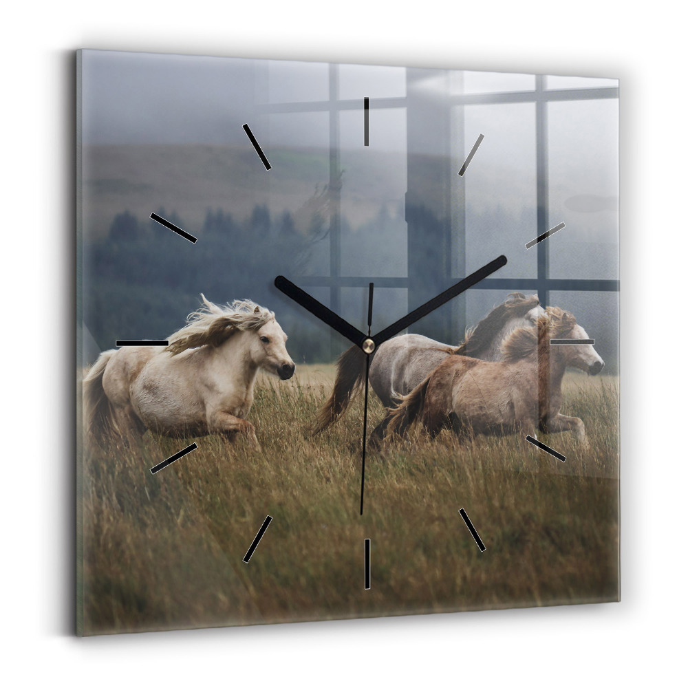 Szögletes fali üvegóra 30x30 Lovak vágtatnak