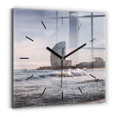Négyzetes üvegóra 30x30 Barcelona szörfös