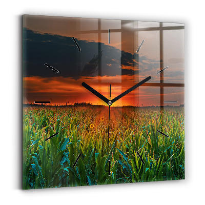 Szögletes üvegóra 30x30 Napraforgó a réten