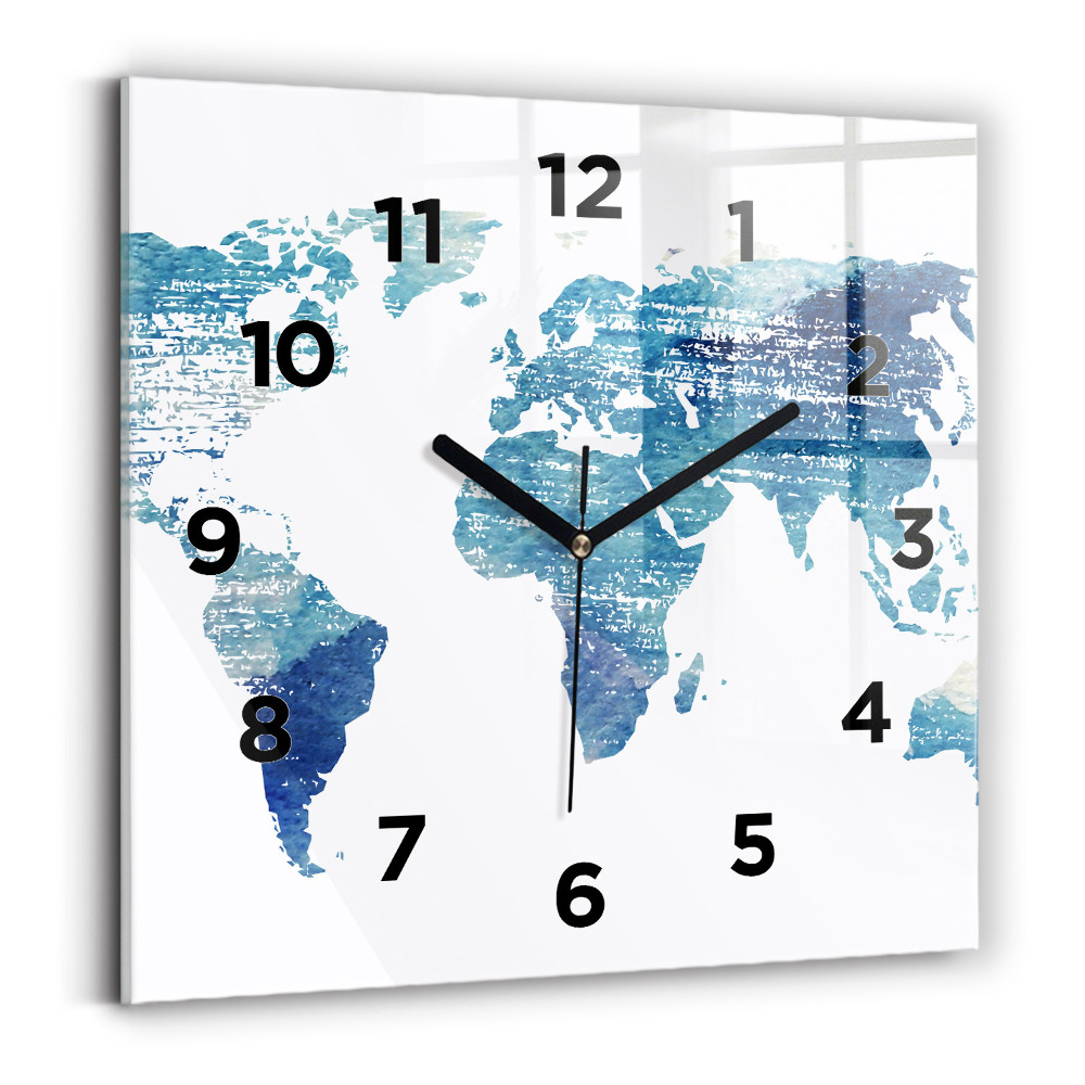 Szögletes üvegóra 30x30 világtérkép