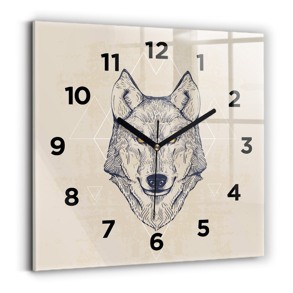 Szögletes üvegóra 30x30 Farkasfej