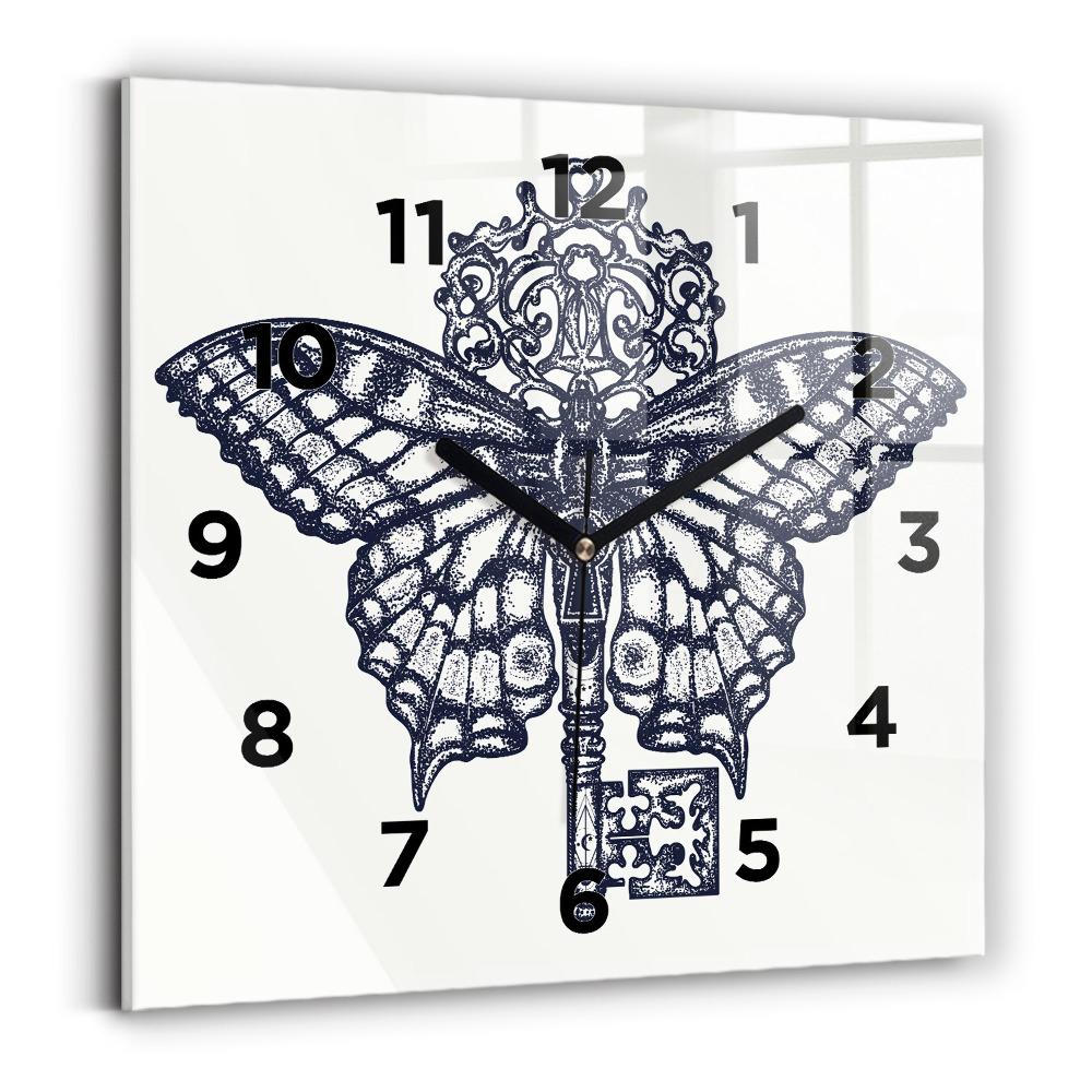 Szögletes fali üvegóra 30x30 Pillangó és kulcs - bohó stílus