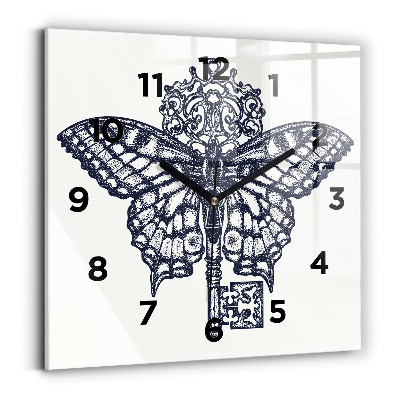 Szögletes fali üvegóra 30x30 Pillangó és kulcs - bohó stílus
