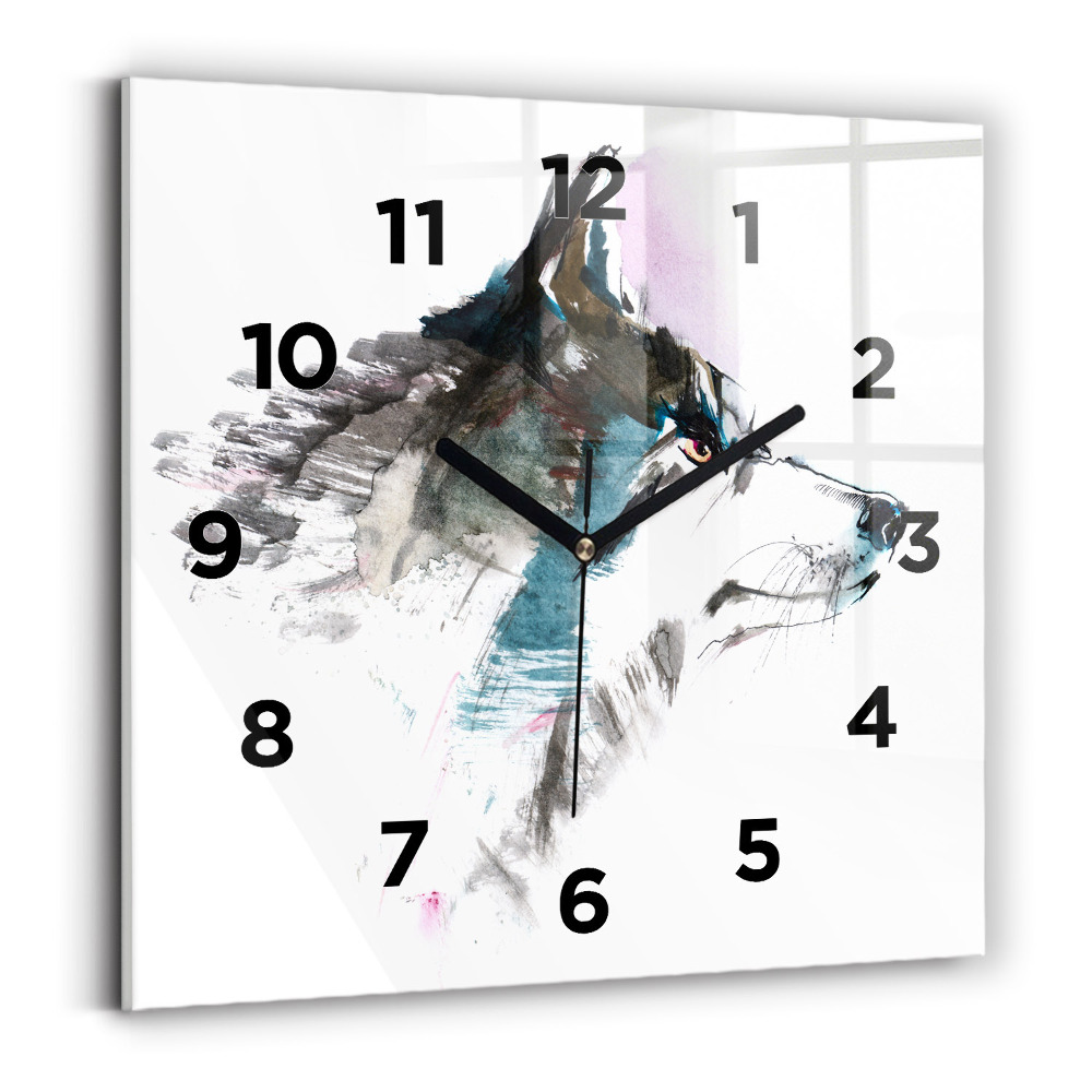 Szögletes üvegóra 30x30 Egy festett farkas profilja