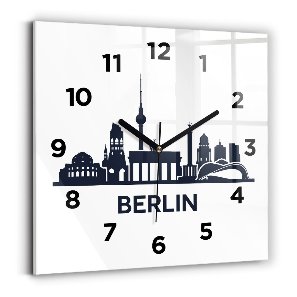 Négyzetes üvegóra 30x30 Berlin város illusztráció