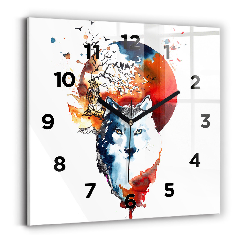 Szögletes fali üvegóra 30x30 A farkas és a telihold