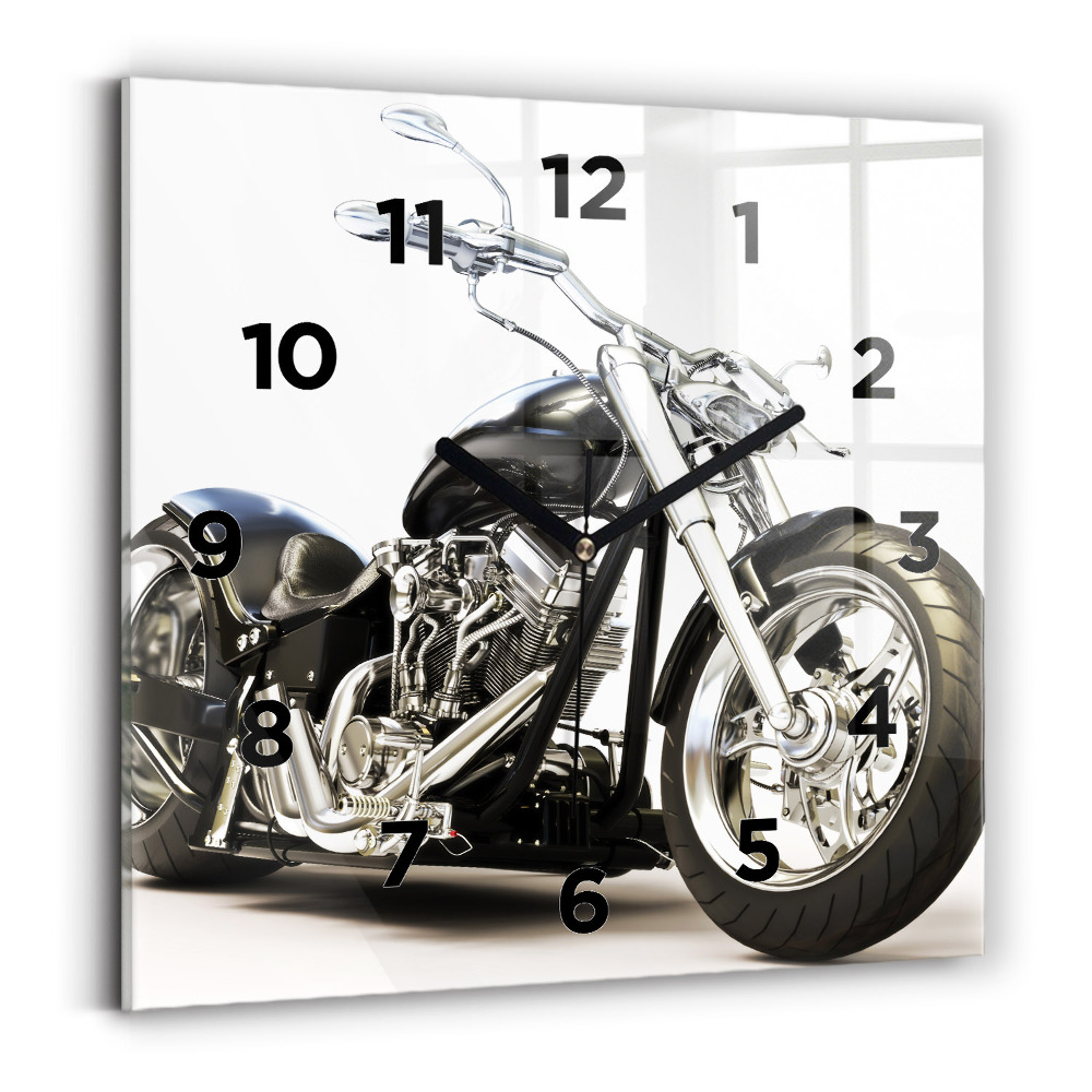 Négyzet alakú üvegóra 30x30 Fekete motorkerékpár