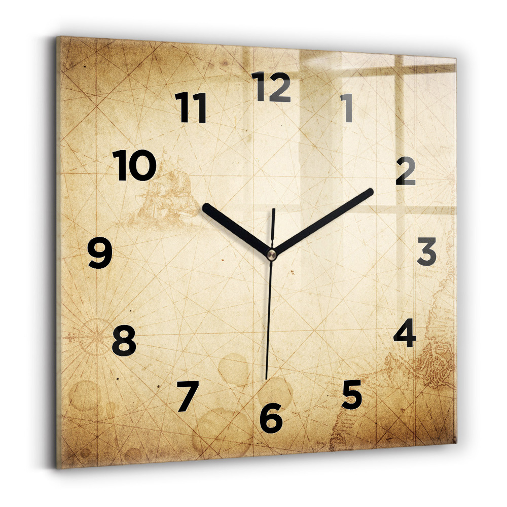 Szögletes fali üvegóra 30x30 Régi világtérkép