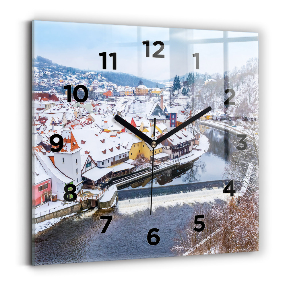 Szögletes üvegóra 30x30 Panoráma a városra télen