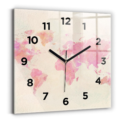 Négyzetes üvegóra 30x30 Akvarell világtérkép