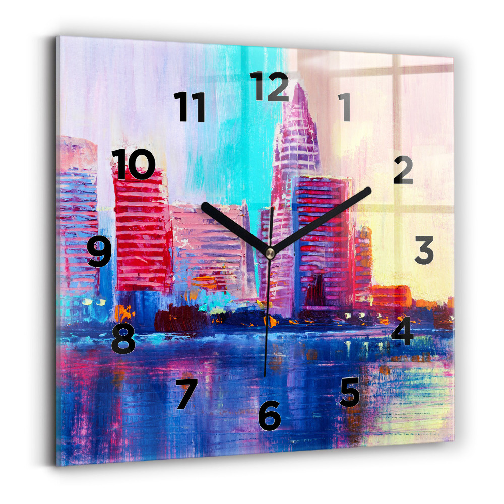 Négyzetes üvegóra 30x30 Felhőkarcolók absztrakció