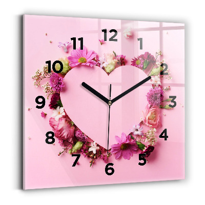 Szögletes üvegóra 30x30 Virágból készült szív