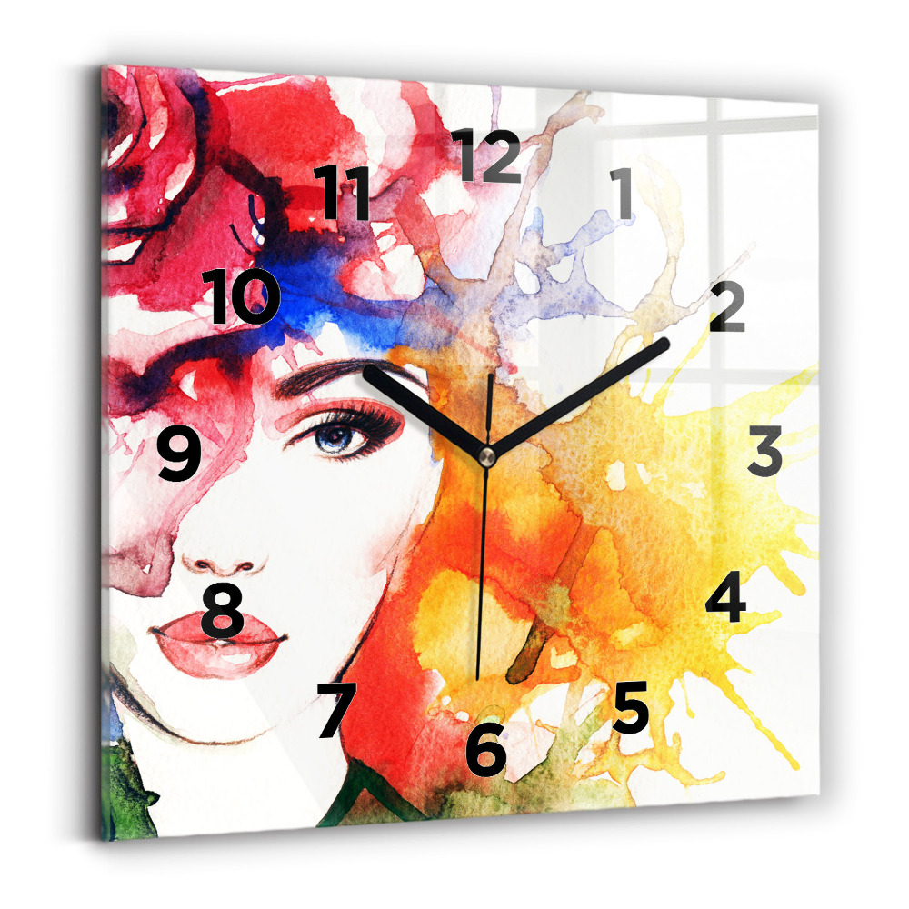 Szögletes fali üvegóra 30x30 Színes portré egy nőről