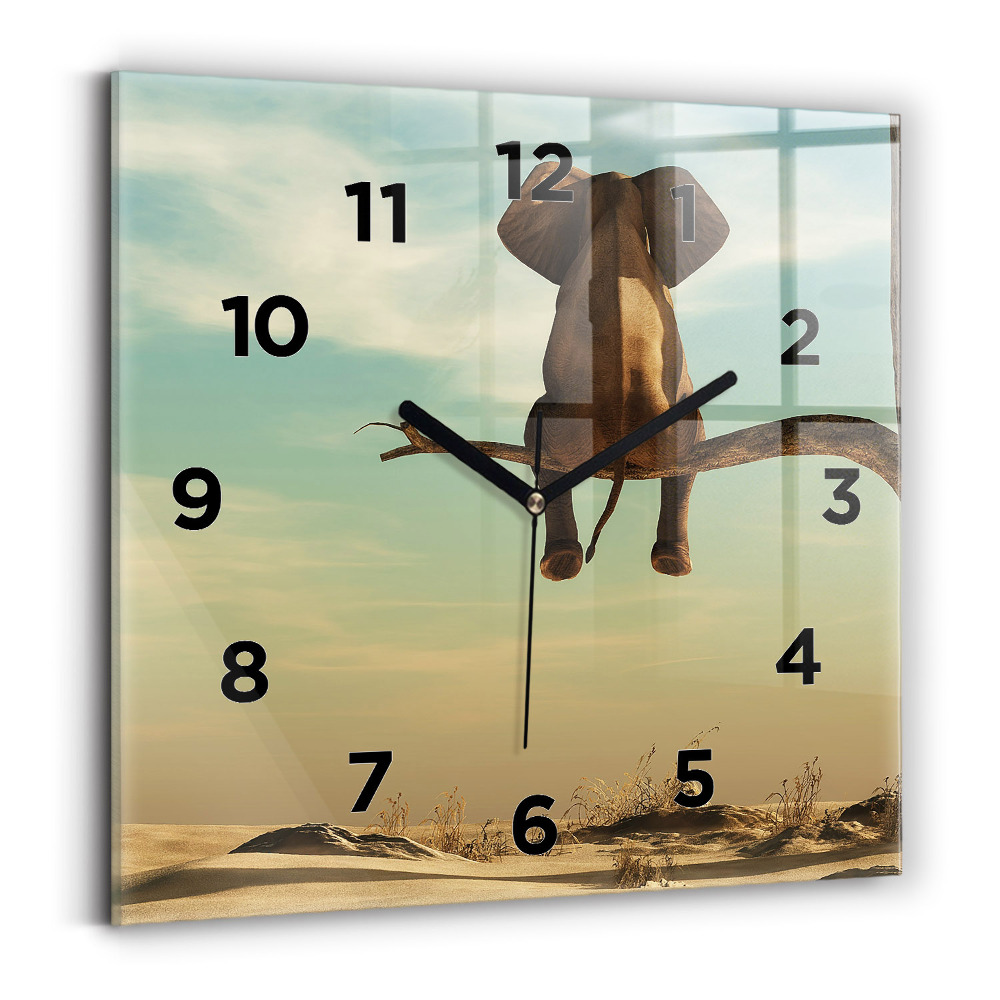 Négyzetes üvegóra 30x30 Elefánt a fán