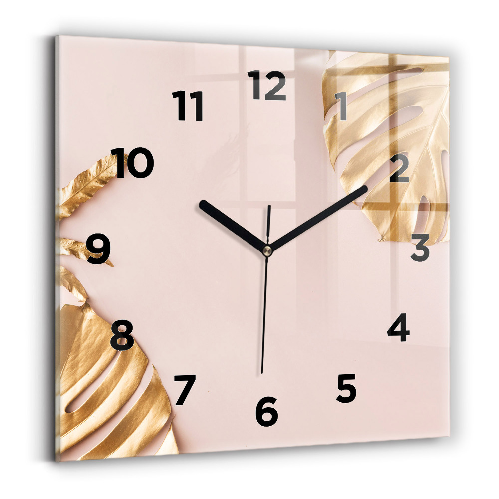 Szögletes fali üvegóra 30x30 Arany trópusi levelek