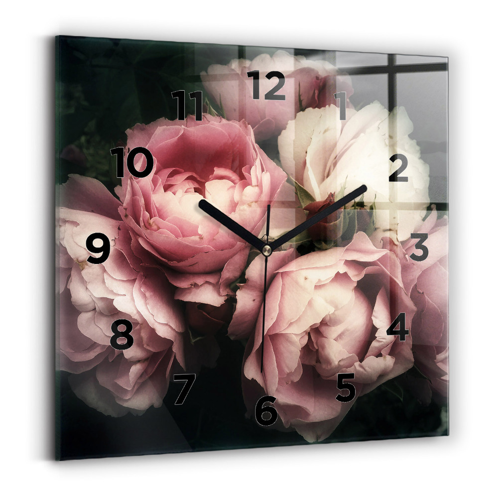 Szögletes fali üvegóra 30x30 Rózsaszín rózsa csokor