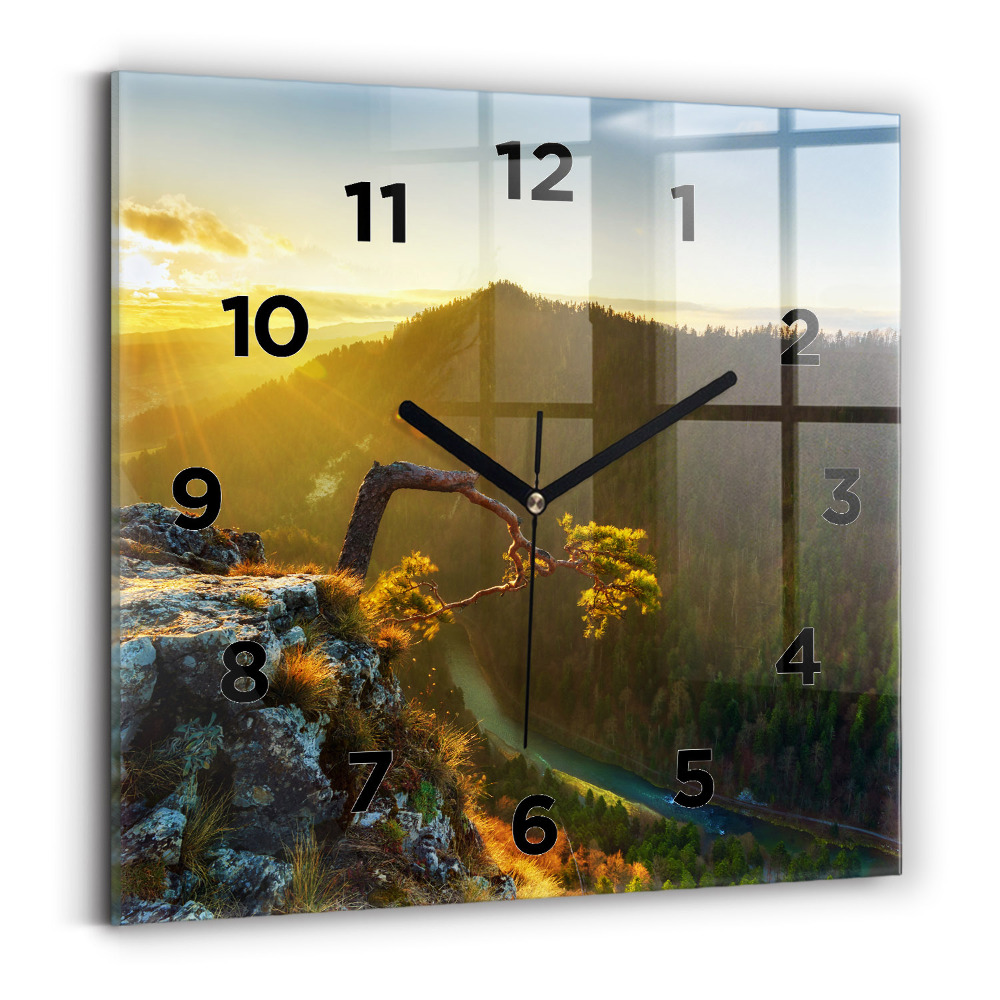 Szögletes üvegóra 30x30 Naplemente a hegyek felett