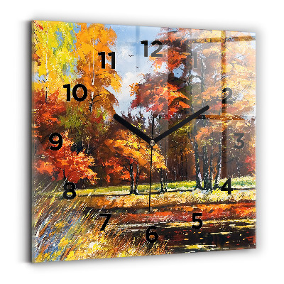 Négyzetes üvegóra 30x30 Őszi táj egy folyóval