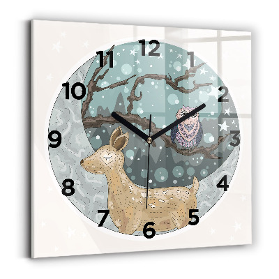 Szögletes üvegóra 30x30 Éjszakai állatok és a hold