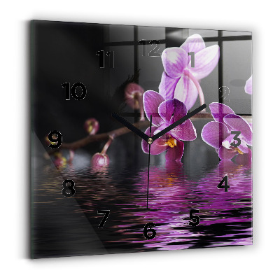 Szögletes üvegóra 30x30 Orchidea virág a vízen