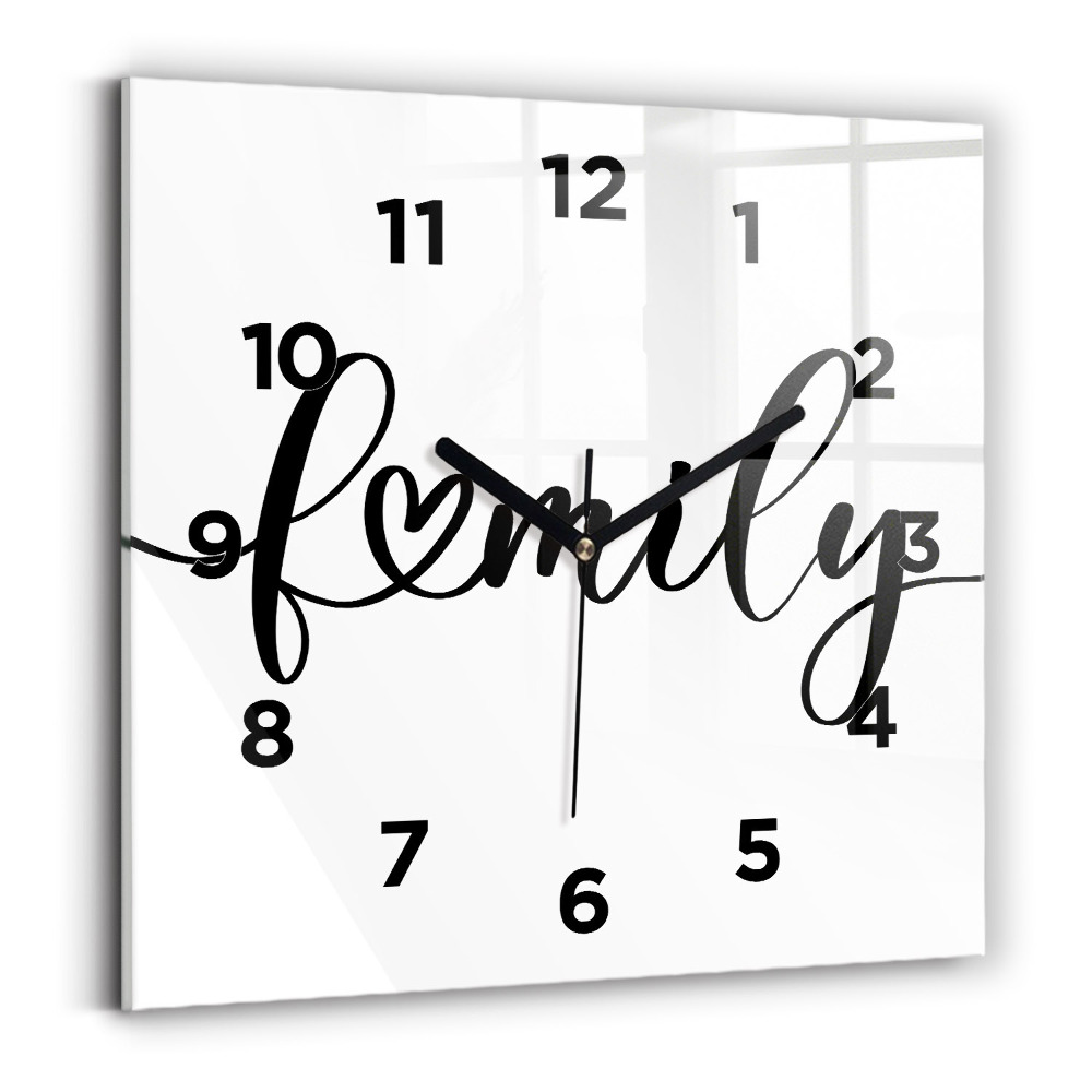Szögletes fali üvegóra 30x30 Családi felirat és szív
