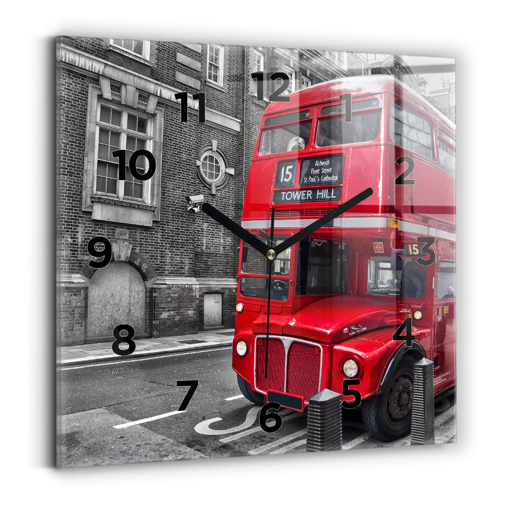 Négyzet alakú üvegóra 30x30 Piros emeletes busz