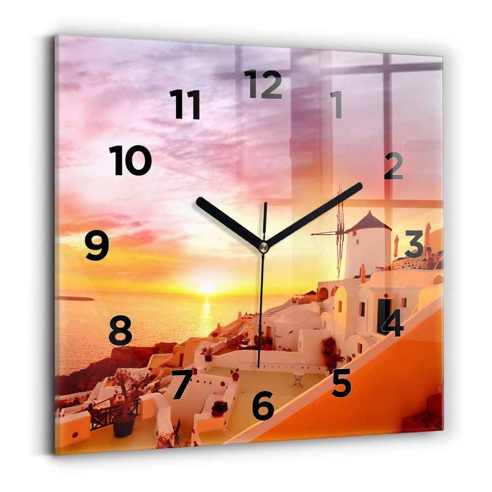 Szögletes fali üvegóra 30x30 Régi szélmalom Santoriniben