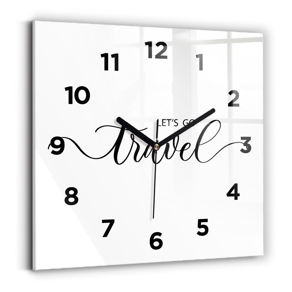 Négyzet alakú üvegóra 30x30 Utazási felirat