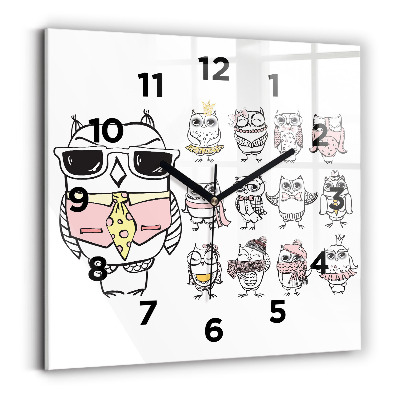 Négyzetes üvegóra 30x30 Vintage poszter baglyokkal